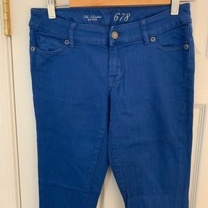 The limited bright blue denim jeans.